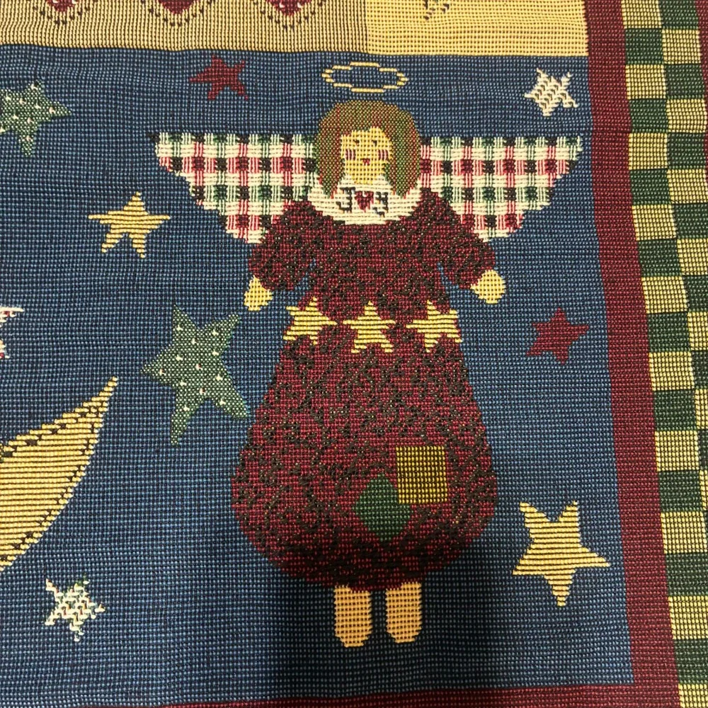 Tapestry Panel 16x16in Multicolor Folk Art Angel Celestial Made in USA NEW